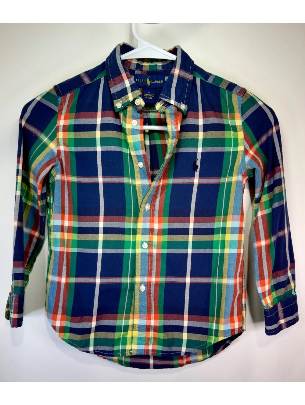 Ralph Lauren Boys' Size 6 Multicolor Plaid Cotton Button-Down Shirt